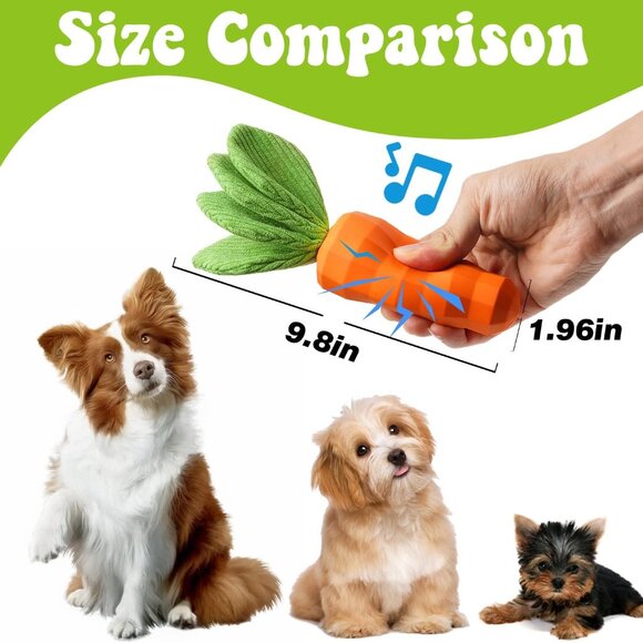 Dog Squeaky Chew Toys for Aggressive Chewers, Rubber Carrot Dog Toys for Trainin - Picture 2 of 6